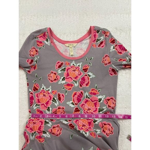 Matilda Jane Marzipan Gray Rose Dress Small Pink Floral A-Line 3/4 Sleeve Ruffle - Picture 7 of 7